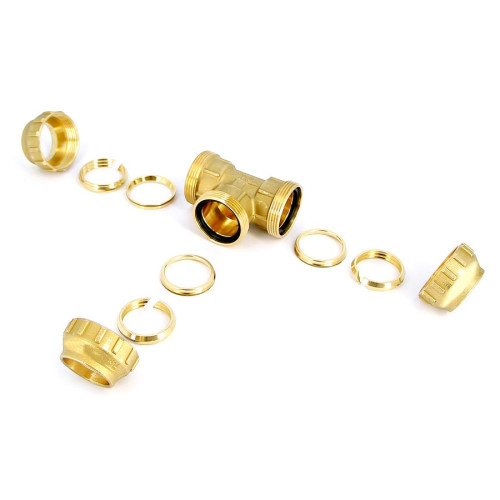 Тройник обжимной латунный для ПНД труб Ø32 Tiemme