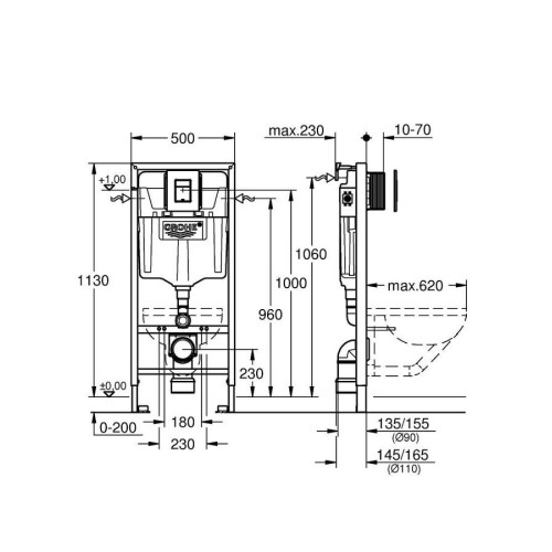 Инсталляция GROHE Solido 38811KF0 с чёрной панелью смыва