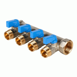 Коллектор для воды 4 выхода Stout 3/4"x1/2" евроконус с шаровыми кранами арт.SMB 6211 341204