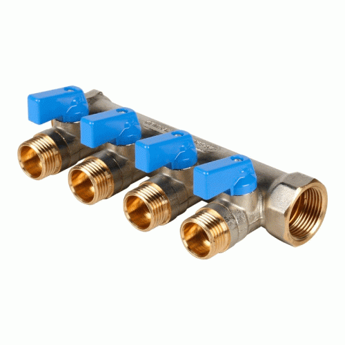 Коллектор для воды 4 выхода Stout 3/4"x1/2" евроконус с шаровыми кранами арт.SMB 6211 341204