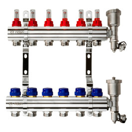 Коллекторная группа FHF-RF на 6 выходов, с расходомерами, с воздухоотводчиками, с кронштейнами, Ридан 088U0726R