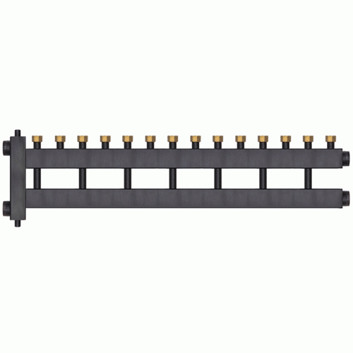 Коллектор с гидроразделителем Warme WKD.R.85.F.7+1 (черная сталь) Дублер рядный на 8 контуров до 85 кВт с накидными гайками