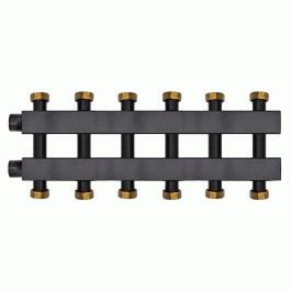 Коллектор Warme WKD.140.К.F.3+3 Дублер компакт (черная сталь) на 6 контуров 90-140 кВт с накидными гайками