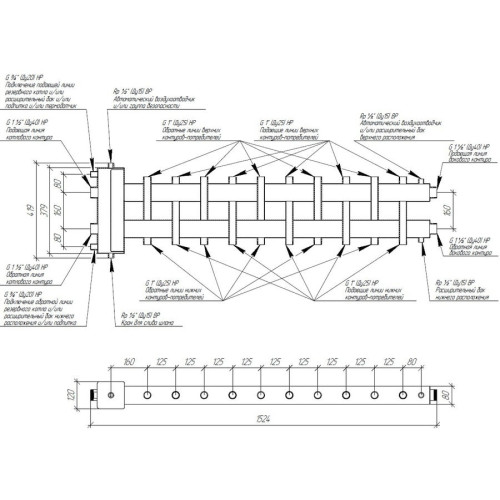 Коллектор нержавеющий Gidruss BMSS-150-11DU до 150 кВт 1 1/2" 11 контуров