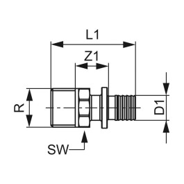 Соединение прямое с НР резьбой TECEflex 25х3/4" мм латунь