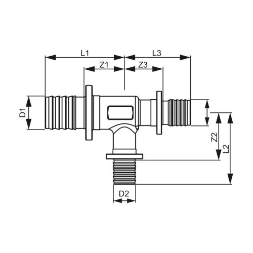 Тройник редукционный TECEflex 32х20х25 мм латунь