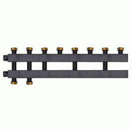 Коллектор Warme WKD.140.К.F.4+1 Дублер компакт (черная сталь) на 5 контуров 90-140 кВт с накидными гайками