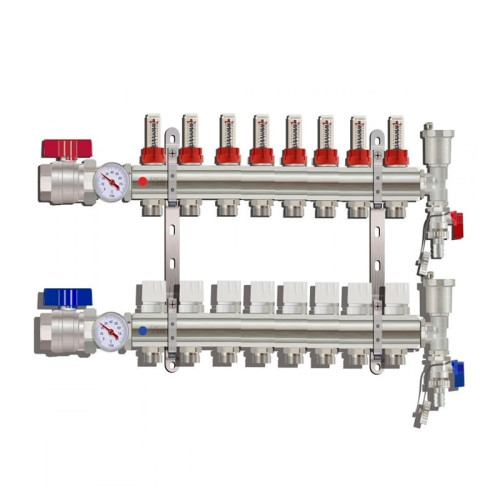 Коллектор для тёплого пола с расходомерами Tim на 8 выходов (арт.KA008)