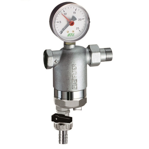 Фильтр промывной FAR 1/2" НР-ВР латунный 100 мкм 95°C с манометром