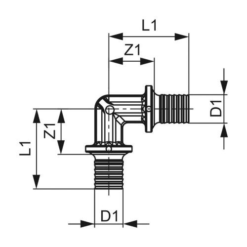 Угол соединительный 90° TECEflex 16х16 мм латунь