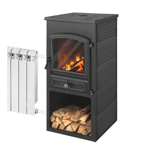 Печь-камин Этна БКД с плитой и теплообменником антрацит