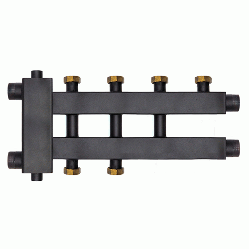 Коллектор с гидроразделителем Warme WKD.R.85.К.F.2+1+1 (Дублер компакт) черная сталь на 4 контура до 85 кВт с накидными гайками