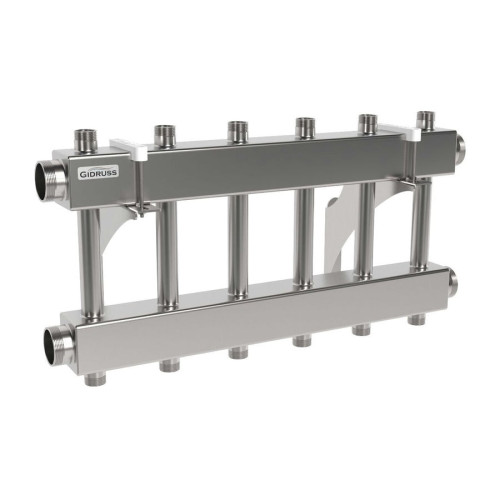 Коллектор нержавеющий модульный Gidruss MKSS-250-6DU до 250 кВт 2" 6 контуров