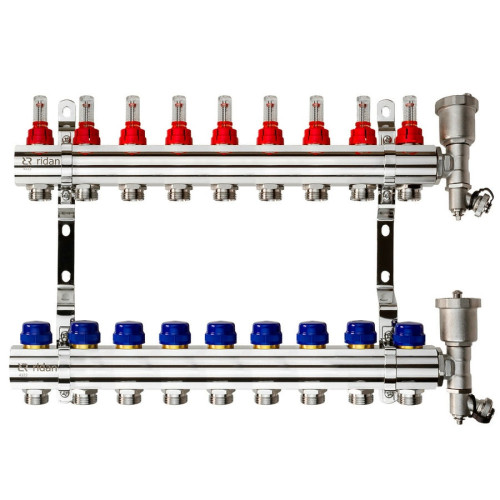 Коллекторная группа FHF-RF на 9 выходов, с расходомерами, с воздухоотводчиками, с кронштейнами, Ридан 088U0729R