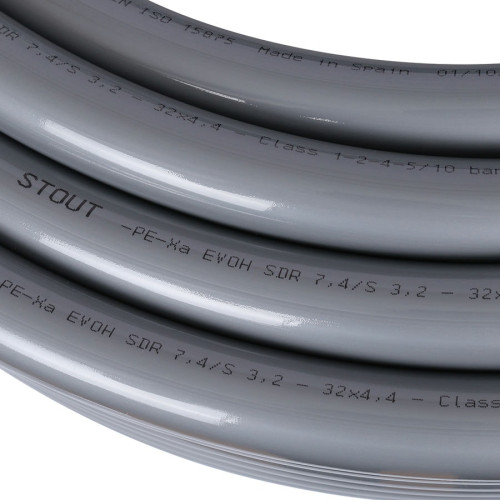 Труба Stout серого цвета PE-Xa 32х4,4 из сшитого полиэтилена