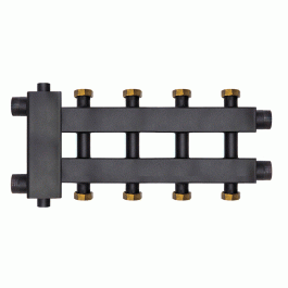 Коллектор с гидроразделителем Warme WKD.R.85.К.F.2+2+1 (Дублер компакт) черная сталь на 5 контуров до 85 кВт с накидными гайками