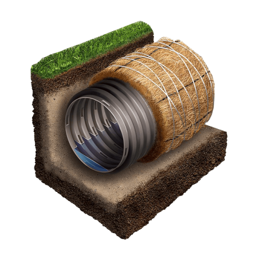 Труба дренажная ПНД 110 в фильтре из кокосового волокна (бухта 50 м.)