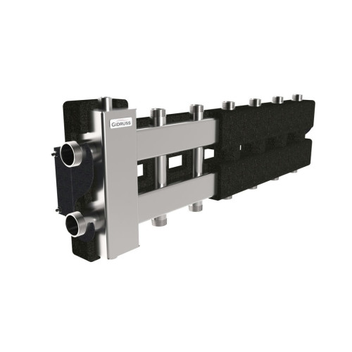 Коллектор нержавеющий Gidruss BMSS-80-7DU EPP до 80 кВт 1 1/4"-1" 7 контуров EPP термоизоляция