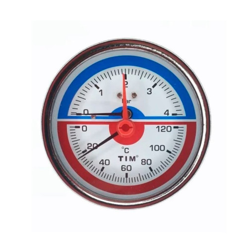 Термоманометр аксиальный 80мм TIM (6 бар) 1/2" Термоманометр аксиальный 80мм TIM (6 бар) 1/2"
