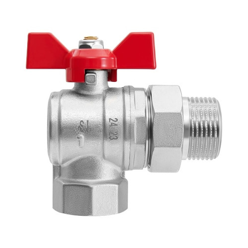 Кран шаровой угловой с американкой Smart Install 3/4" ВР/НР резьба ручка-бабочка