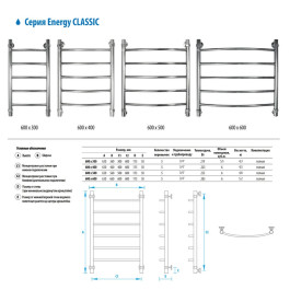 Полотенцесушитель водяной Energy Classic 600х400 мм белый матовый