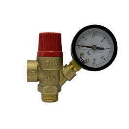 Мембранный предохранительный клапан с манометром (3 бар) TIM 1/2"х1/2" ВР/НР резьба