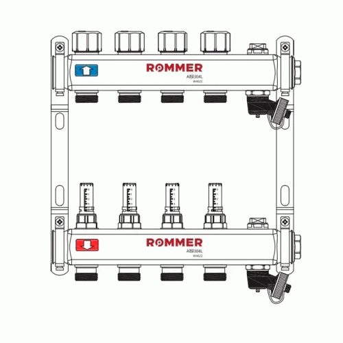 Коллектор с расходомерами и запорными клапанами Rommer 1"x3/4" 9 контуров