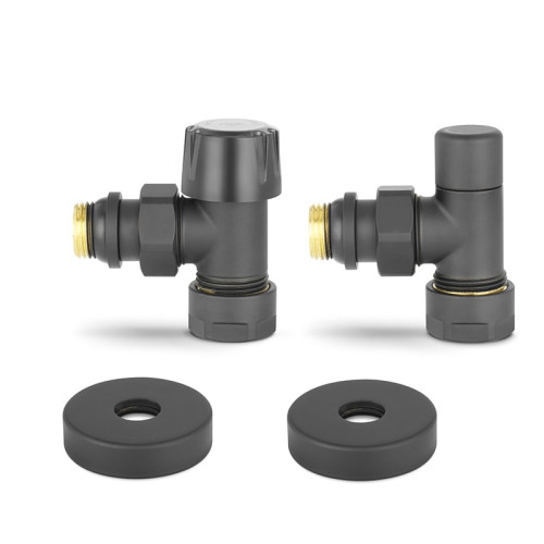 Комплект радиаторных клапанов угловой Varmega №1, 1/2"х3/4"EK резьба ВР/НР,  цвет черный