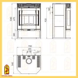 Печь-камин Мета Ангара 12 Аква без плиты