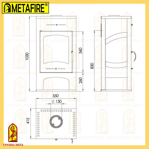 Печь-камин Мета Варта 3D без плиты