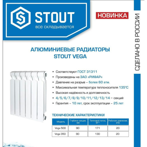 Алюминиевый радиатор Stout VEGA 350 (4 секции)
