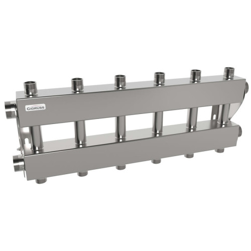 Коллектор нержавеющий модульный Gidruss MKSS-150-6DUх25 до 150 кВт 1 1/2" 7 контуров