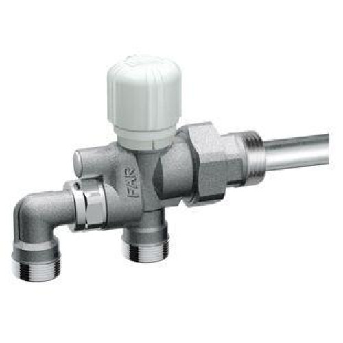 FAR 1/2" 40-50 мм Терморегулирующий узел с запорно-балансировочным клапаном и регулируемым межосевым расстоянием прямой для одноточечного подключения в одно- и двухтрубных системах
