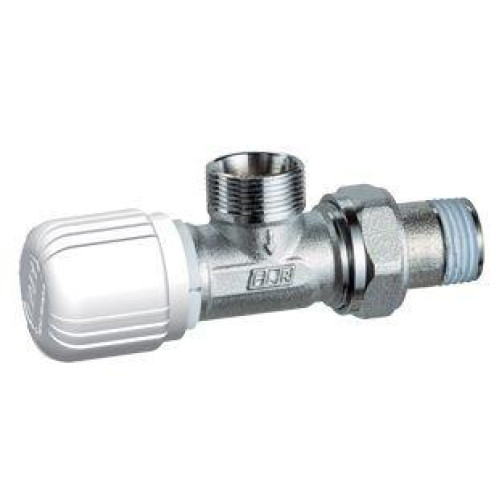 FAR хромированный угловой терморегулирующий вентиль с горизонт. буксой, для прямого соед. НР M24x19 1/2"