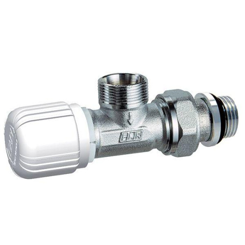 FAR хромированный угловой терморегулирующий вентиль с горизонтальной буксой, для прямого соединения НР M24x19 1/2" с уплотнением EPDM