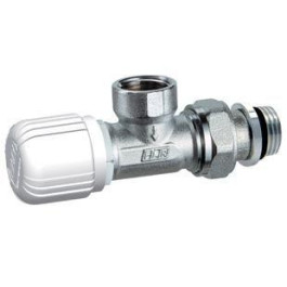 FAR хромированный угловой терморегулирующий вентиль с горизонтальной буксой ВР 1/2" с уплотнением EPDM