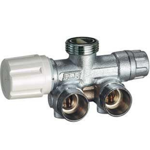 FAR Хромированный терморегулирующий угловой узел нижнего подключения для одно- и двухтрубных систем с центральным подключением к отопительному прибору. 1/2"