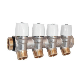 Коллектор Hoobs 3/4"х4х1/2"EK с вентилями, латунь никель, белая ручка HB-6200E7N0504W4A