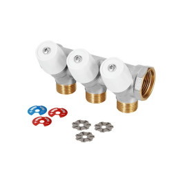 Коллектор Hoobs 3/4"х3х1/2"EK с вентилями, латунь никель, белая ручка HB-6200E7N0504W3A