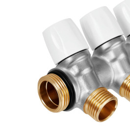 Коллектор Hoobs 3/4"х3х1/2"EK с вентилями, латунь никель, белая ручка HB-6200E7N0504W3A
