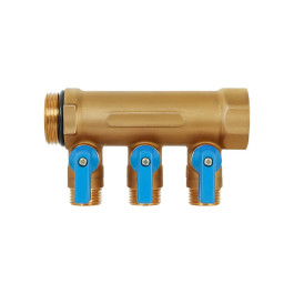 Коллектор Hoobs 3/4"х3х1/2"EK с шаровыми кранами, латунь, синяя ручка HB-6200R6H0504B3A