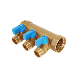 Коллектор Hoobs 3/4"х3х1/2"EK с шаровыми кранами, латунь, синяя ручка HB-6200R6H0504B3A