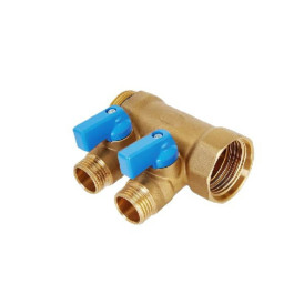 Коллектор Hoobs 3/4"х2х1/2"EK с шаровыми кранами, латунь, синяя ручка HB-6200R6H0504B2A