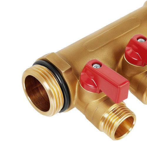 Коллектор Hoobs 3/4"х3х1/2"EK с шаровыми кранами, латунь, красная ручка HB-6200R6H0504R3A