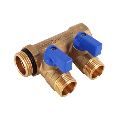 Коллектор Hoobs 1"х2х1/2"EK с шаровыми кранами, латунь, синяя ручка HB-6200R6H1004B2A