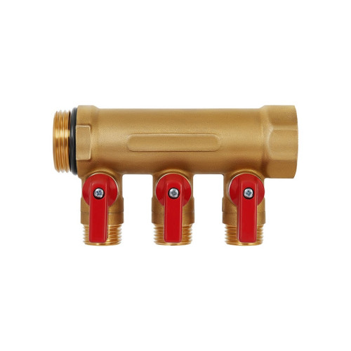 Коллектор Hoobs  1"х 3х1/2"E с шаровыми кранами, латунь, красная ручка HB-6200R6H1004R3A