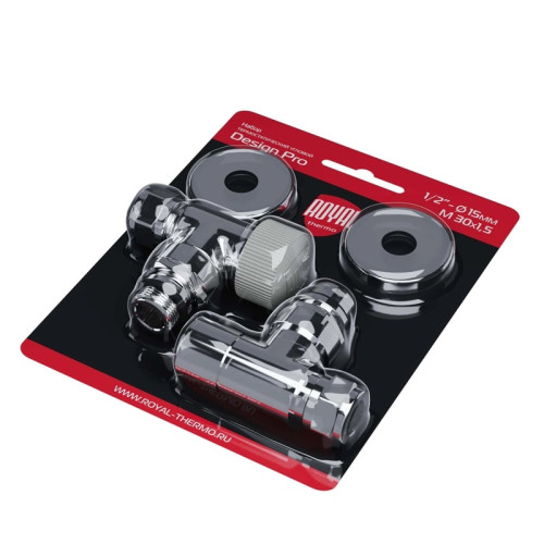 Набор термостатический угловой Royal Thermo Design Pro 15мм М30х1,5 (Хром) под трубки