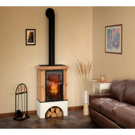 Печь-камин ABX Bavaria Exclusive кафельная белый цоколь бордо