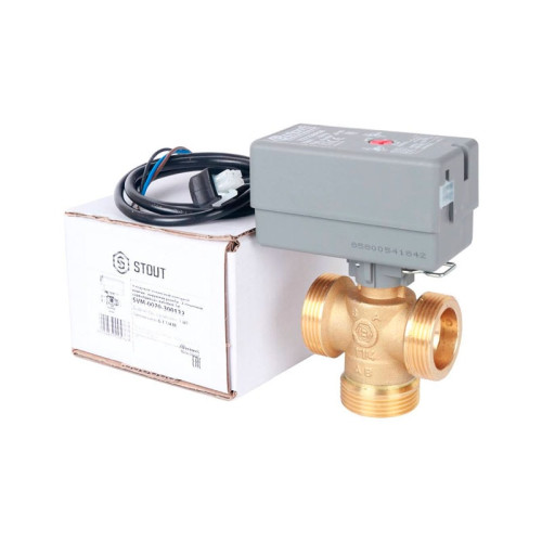 Клапан 3х-ходовой с сервоприводом 230В Stout SVM-0070-300132 НР 1 1/4"