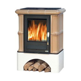 Печь-камин ABX Bavaria Exclusive кафельная белый цоколь каштан